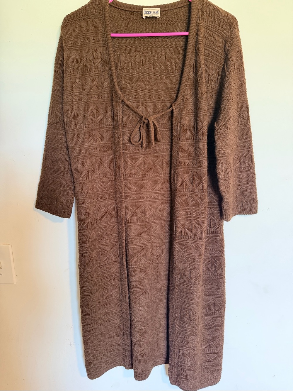 Vintage Helium Authentique Paris Brown Longline Open Knit Duster Cardigan M
